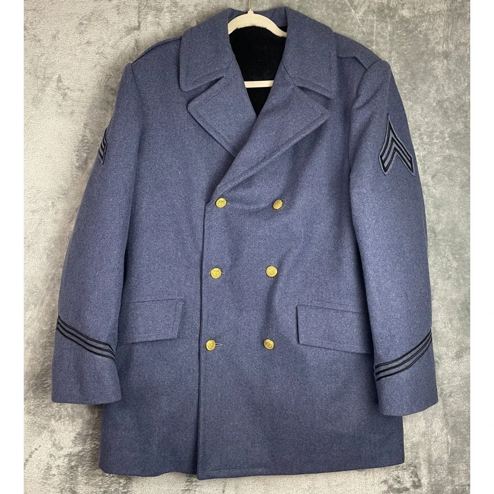 Heavy Blue Wool Citadel Reefer Pea Coat by Weintraub 42L Waterbury‎ Buttons